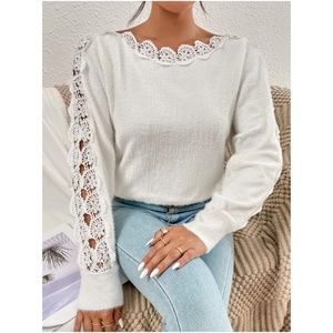 Cozy Lace Floral Crochet Fuzzy Oversized Sweater Top
